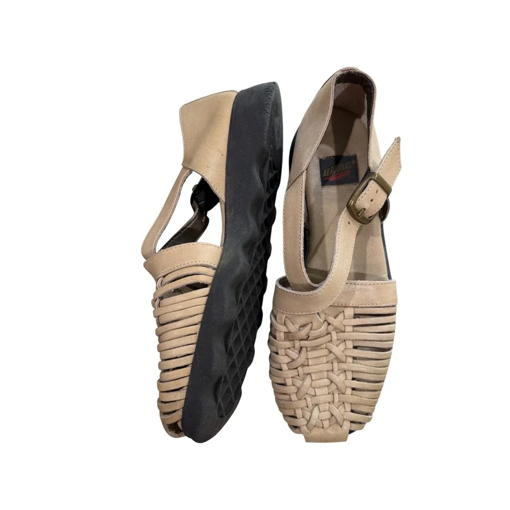 Aerosoles Vintage 90s Woven Leather Sandals Tan Beige Fisherman Flats Y2K 9
